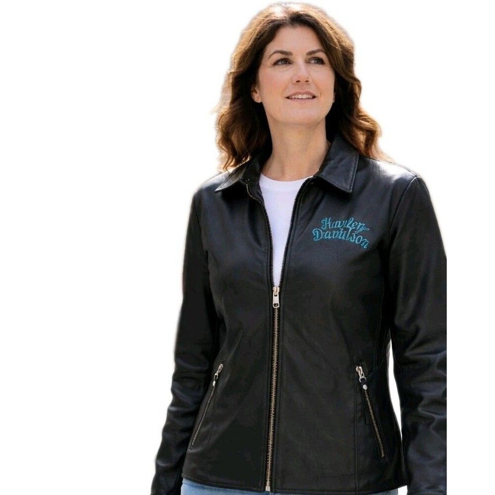 Harley-Davidson ARABELLE Leather Jacket Black Teal 97173-07VW Y2K Unworn Rare - Picture 3 of 15